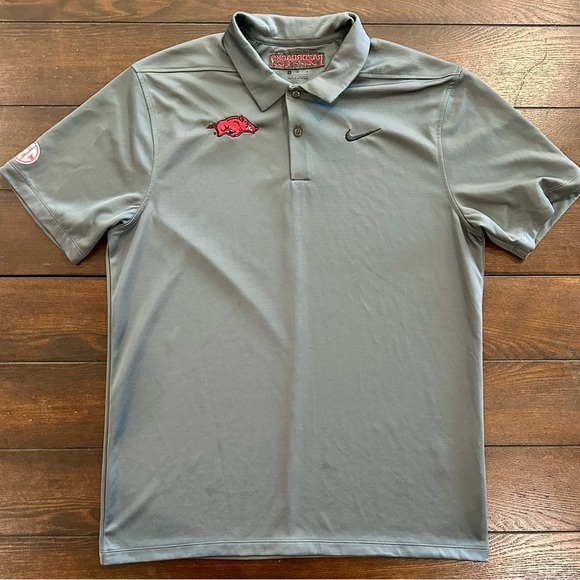Nike Arkansas Razorbacks Basketball Gray Polo Shirt Performance Design - Picture 1 of 5